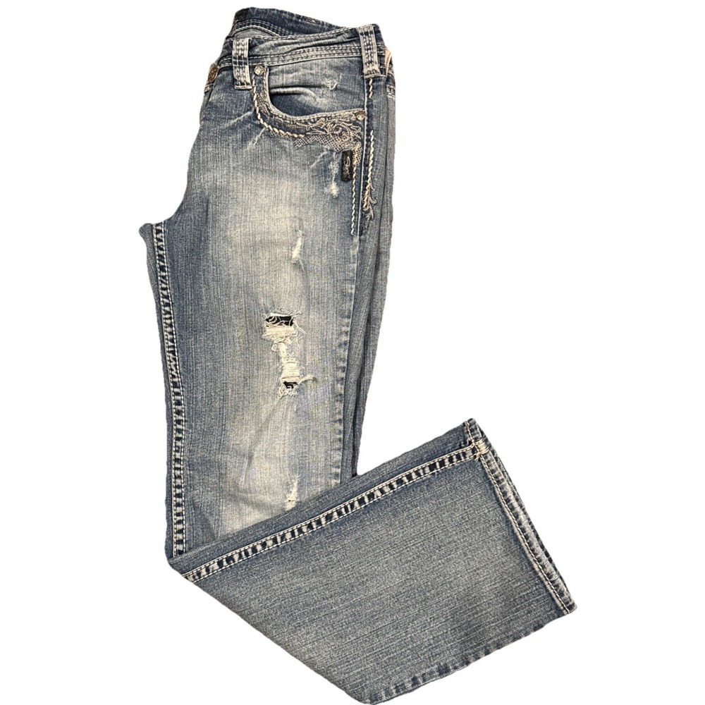 SILVER JEANS WOMEN AIKO DISTRESSED FADED THICK STITCH BOOTCUT LOW RISE SZ 32x31